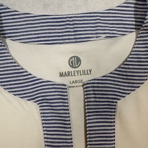 Marleylilly Womens Dress Large White Blue Stripe Trim Short Sleeve Casual Tunic - Picture 2 of 9